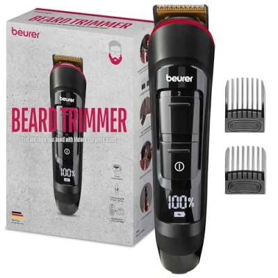 Immagine di Beurer Regolabarba MN4X Rifinitore lavabile con lama in acciaio inox e rivestimento titanio 10 lunghezze di taglio una regolazione fine a 2 livelli, Display LED indicatore carica