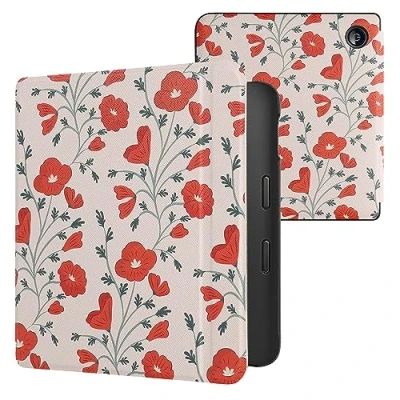 Immagine di kwmobile Custodia eReader Compatibile con Kobo Libra 2 Cover eBook Reader Flip Case rosso/verde/beige Papaveri