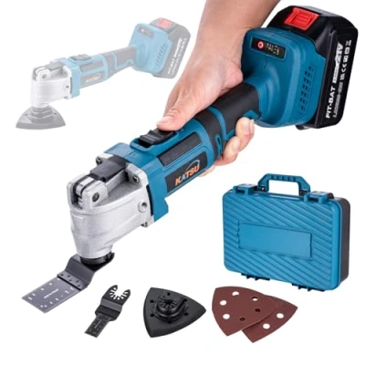 Immagine di KATSU FIT BAT 21V Utensile Multifunzione Oscillante a Batteria Brushless Motore con 3,0Ah e Caricabatterie, 6 Velocità, Sistema di Cambio Rapido, per Raschiatura Taglio Lucidatura