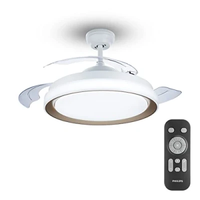 Immagine di Philips LED Atlas DC Lampada da Soffitto con Ventilatore, Dimmer a fasi, Integrato, 28+35W, Telecomando Incluso, Oro