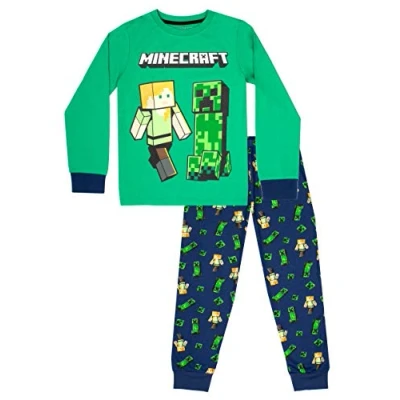 Immagine di Minecraft pigiama per Ragazzi Set a maniche lunghe in 100% cotone blu Pjs Creeper vestiti regalo di compleanno ragazzo, Multicolore, 9 10 Years
