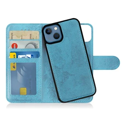 Immagine di MyGadget Cover per iPhone 13 Custodia Libretto Magnetica Portafoglio Flip Wallet Case Porta Carte in Similpelle PU Removibile Blu Chiaro