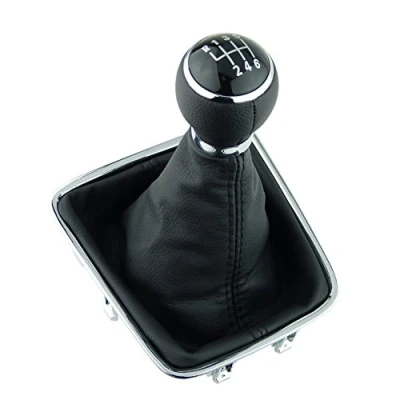 Immagine di L&amp;P A278 1 pomello del cambio a 6 marce 12 mm compatibile con VW Golf Plus 5M 521 Tiguan I 5N Sharan II 7N set completo di telaio cromato in pelle PU pezzo ricambio Plug Play