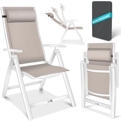 Immagine di KESSER® sedia da giardino con schienale alto braccioli, in alluminio, cuscino e copertura, campeggio, regolabile, traspirante resistente alle intemperie, pieghevole