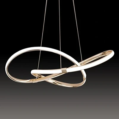 Immagine di Moderna sospensione LED con design a spirale, 64W dimmerabile telecomando, luce lampadario regolabile in altezza, per soggiorno, camera da letto, sala pranzo, isola della cucina (F Oro)