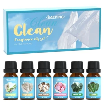 Immagine di SALKING Oli Essenziali Pulito per Diffusori 6x10ml, Set di Olio Essenziale Puri Aromaterapia e Massaggi Citronella, Cotone fresco, Lino Sapone ai fiori ciliegio, Aria pulita, Aloe
