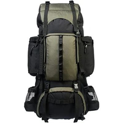 Immagine di Amazon Basics Zaino da escursionismo con telaio interno e cerniera antipioggia, 75 L, Verde