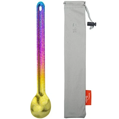 Immagine di TiTo Titanium Spork Cucchiaio Forchetta in Titanio con Manico Lungo Ultraleggeri Portatili Piatti borsa Stoffa per All’aperto Campeggio da Picnic Utensili(Bright Colorful Spoon)