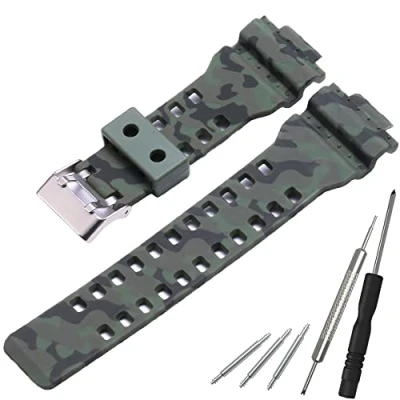 Immagine di WRISTARMOR Cinturino di ricambio in resina orologio compatibile con Casio GD120 GA 100 110 700 Uomo (Camouflage Army Green)
