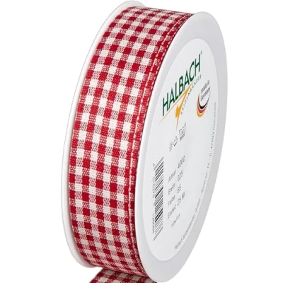 Immagine di Halbach Seidenbänder nastro regalo di alta qualità Vichy a quadri (rosso), larghezza 25 mm, lunghezza m, quadretti, prodotto in Germania, disponibile diversi colori