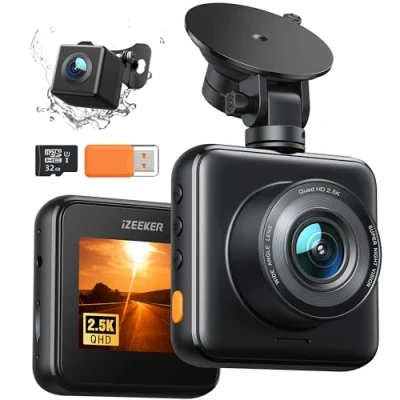 Immagine di iZEEKER Dash Cam Telecamera per Auto 1080P Full HD, mini Dashcam Doppia Videocamera con Scheda SD 32G, 170 Grandangolo, Visione Notturna, WDR, G Sensor