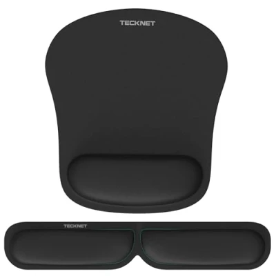 Immagine di TECKNET Tappetino Mouse con Poggiapolsi, Poggiapolsi Tastiera e Gaming Pad Ergonomico Memory Foam, Tocco Morbido Impermeabile, Base di Gomma Antiscivolo