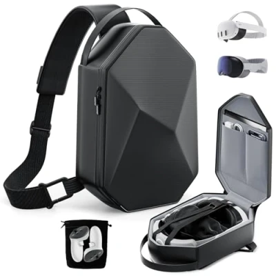 Immagine di Custodia da Trasporto per Meta Quest 3S/Quest 3/Quest 2/Vision Pro/Pico 4, Viaggio Rigida Compatibile con Kiwi Design/Bobovr Elite Cinturino e Accessori Controller, Zaino a Tracolla