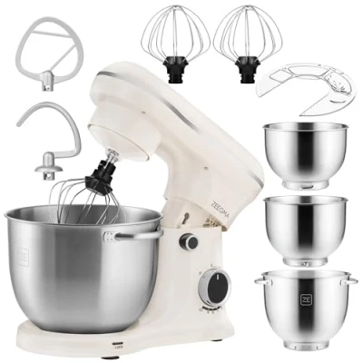 Immagine di ZEEGMA PLANEET TRIO Impastatore 1500 W Robot da Cucina Multifunzione con 3 Ciotole 4 l, 4,5 l e 5,2 10 Velocità Gancio per Impastare, a Foglia, Frusta Coperchio Misurino (Nero)