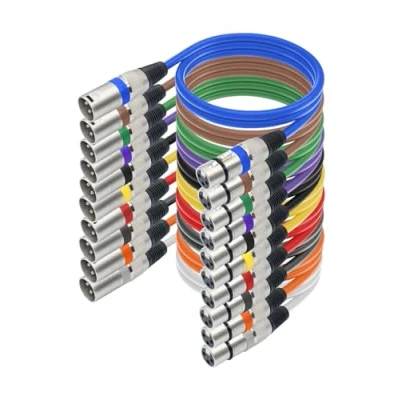 Immagine di Kixolo 10 PACK cavo XLR Bilanciato colori,1M,Professionale microfono maschio a 3 pin, per registratore da studio, microfono, sistema di altoparlanti