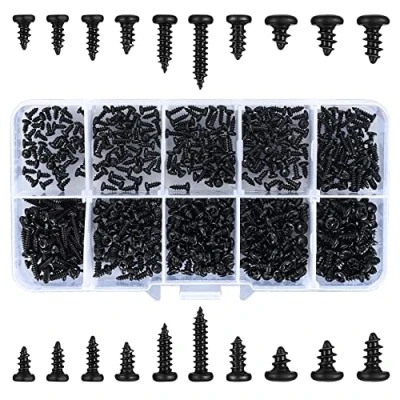 Immagine di 500 Pezzi Viti Autofilettanti, Autoperforanti a Testa Croce, per Legno Tonda Nera Plastica Metallo M2/M2.3/M2.6/M3