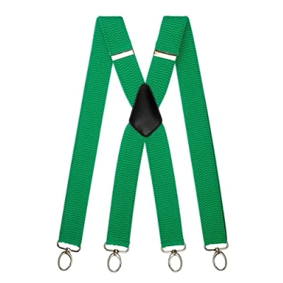 Immagine di Olata Bretelle Uomo da Lavoro a Forma di X, Larghe, Multiuso, con Clip Moschettone, 4 cm. Verde (Clip D&#039;Argento)