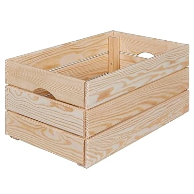 Immagine di Inter Link Cassetta di legno impilabile in massiccio per frutta, verdura, vino, giardino, bagno, stanza dei giochi Salvaspazio, pratica 51 x 31,5 23cm Valloni M