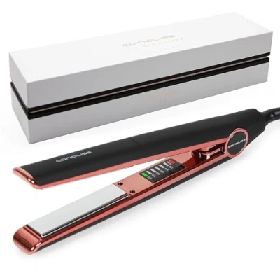 Immagine di CORIOLISS C1 Piastre per capelli le donne Piatti di titanio e curling fini Ferro professionale con controllo della temperatura Black Copper Soft Touch