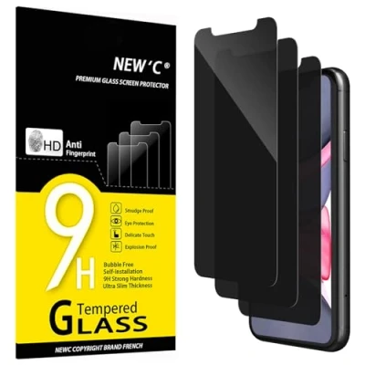 Immagine di NEW&#039;C 3 Pezzi, Pellicola Protettiva Privacy per iPhone 11, XR, Angolo di 28 Gradi Migliorato, Durezza Ultra Resistente 9H, Senza Bolle