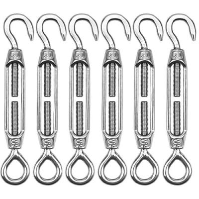 Immagine di Tenditore Acciaio Inox 304, 6 Pezzi M4 a Fune, Filo Regolabile Tenditori Gancio e Occhiello, Cavi in per Funi, Antenna, Installazione di Amache