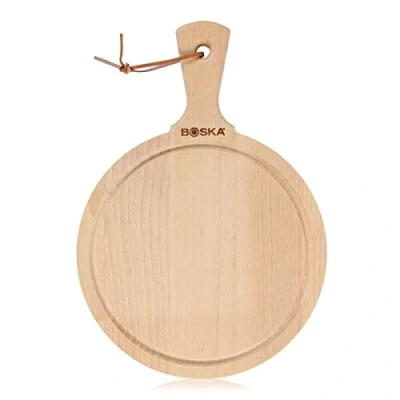 Immagine di Boska Tagliere da servire Rotondo Amico M/Con maniglia/Legno di faggio rustico/Presentare dei formaggi e stuzzichini/Marrone / ⌀ 23,4 cm