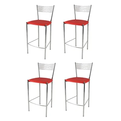 Immagine di t m c s Tommychairs Set 4 sgabelli alti modello Elegance per cucina e bar, struttura in acciaio cromato seduta imbottita rivestita pelle artificiale colore rosso