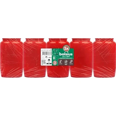 Immagine di Bolsius Grave Light Confezione da 5 Candele Funebri e Commemorative Combustione Pulita Senza Plio di Palma Colore: Rosso