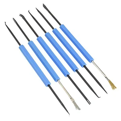 Immagine di Kit di 6 pezzi per saldatura: spazzola raschiatore coltello gancio forchetta e picco doppio lato strumenti PCB circuiti saldatura