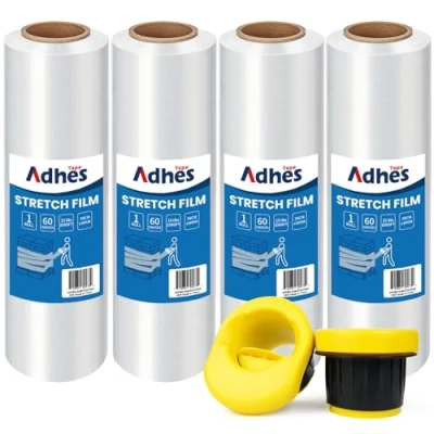 Immagine di ADHES TAPE Pellicola Imballaggio Trasparente 380mm x 305m,4 roll Plastica Protettiva, Per Pallet e Termoretraibile, Traslochi Stretch Shrink Wrap