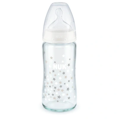 Immagine di NUK First Choice+ biberon in vetro 0 6 mesi Controllo temperatura tettarella silicone Valvola anti coliche Senza BPA 240 ml