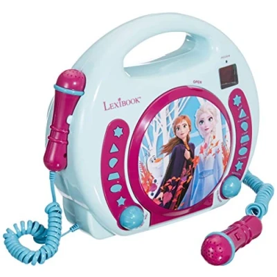 Immagine di Lexibook, Frozen, lettore CD portatile con microfoni, musicale, ripetizione e programmazione, karaoke, presa per cuffie, blu/viola, RCDK100FZ