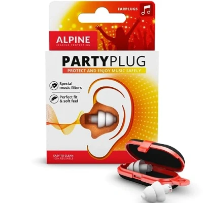 Immagine di Alpine PartyPlug Tappi per le orecchie feste, festival e concerti in sicurezza Qualità audio ottimale Materiale ipoallergenico confortevole riutilizzabili Trasparente.