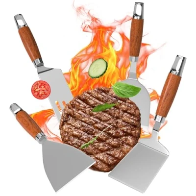 Immagine di Gimars Set di 4 Spatole Professionali per Barbecue,Palette e Raschietto in Acciaio Inossidabile Piastra Plancha,Accessori Teppanyaki Smash Burger Kit,Utensili Griglia Barbecue Pizza