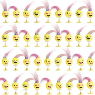 Immagine di THE TWIDDLERS 36 Emoji Primavera Salta su Giocattoli Pop Up per Bambini, 6cm Bomboniere Feste di Compleanno con Capelli Multicolore, Confezione Multipla Riempi Sacchetti e