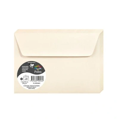 Immagine di Clairefontaine 50046C Pacco da 20 Buste autoadesive Formato C6 (11,4x16,2cm) 120g Colore Avorio iridescente Inviti Eventi e Corrispondenza Gamma Pollen Carta Premium Liscia