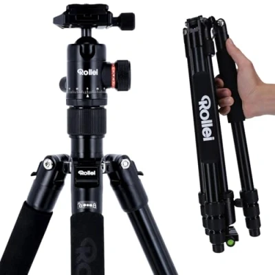 Immagine di Rollei C5I Nero treppiede fotografico leggero in Alu da viaggio con testa a sfera e borsa Può essere usato Macro, monopiede mini Arca Swiss