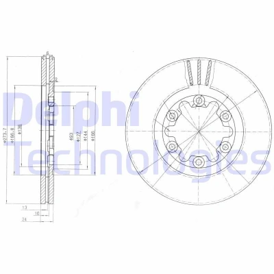 Immagine di DELPHI BG3809 Disco freno 274 24 6 ventilato Oleato non trattato senza cuscinetto ruota, anello sensore ABS FORD: Ranger Mk2