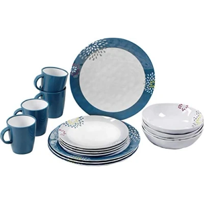 Immagine di BRUNNER Set stoviglie da Campeggio (Set 16 Pezzi) per 4 Persone Lunch Box Venetian in melamina Stone Touch di Alta qualità, Antiscivolo e Resistente