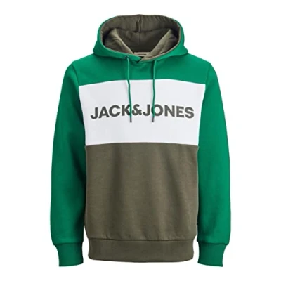 Immagine di JACK &amp; JONES Felpa con Cappuccio Logo Colourblocking, Verde (Verdant Green/Reg), XXL