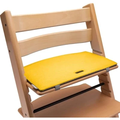 Immagine di cuscino per sedia compatibile con Stokke Tripp Trapp (giallo/grigio), sedia, in feltro, accessorio bambini, seggiolone scale legno Mahona