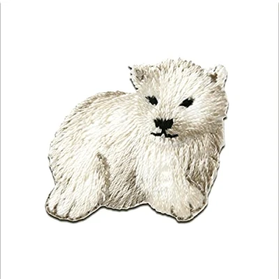 Immagine di orso bianco animale Toppe termoadesive Patch Toppa ricamate, misura: 3,4 x 3 cm
