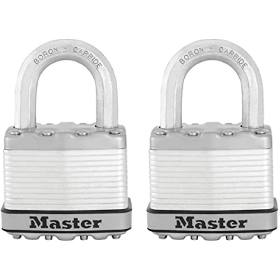 Immagine di MASTER LOCK Lucchetto ad Alta Sicurezza [Chiave] [Acciaio Laminato] [Esterno] [Set di 2] M5EURT Ideale per Portali, Garage, Sconto