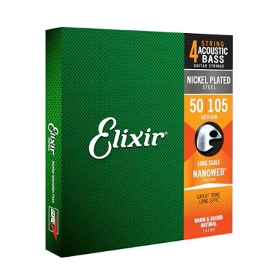 Immagine di corde per basso a 4 in acciaio nichelato Elixir® Strings con rivestimento NANOWEB®, Long Scale, Medium (.050 .105)
