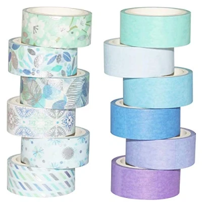 Immagine di Yuubaex 12 Rotoli Washi Tapes Set Nastro Adesivo Decorativo per Mestieri, abbellisce Bullet, diari pianificatoriv 15mm di larghezza (Miscela Blu)