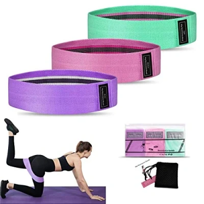 Immagine di Set di 3 fasce resistenza per fianchi in tessuto con livelli e glutei, allenamento donne uomini, ideali yoga, pilates, fitness.