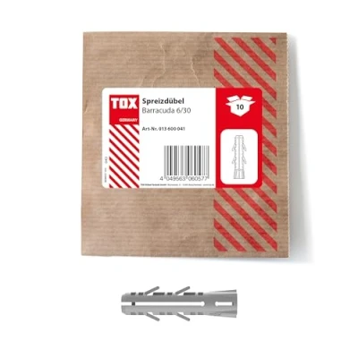 Immagine di TOX tasselli ad espansione Barracuda 6x30 mm, per mattoni pieni e calcestruzzo, valori di tenuta molto elevati, facile installazione, 10 pezzi in confezione carta richiudibile, 013600041