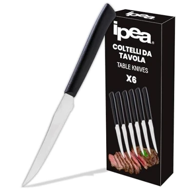 Immagine di IPEA Coltelli da Tavola per Bistecca e Carne Set 6 Coltello Affilati con Lama Seghettatata in Acciaio Inox Tagliare Alimenti a Pranzo Cena Posate Casa Cucina