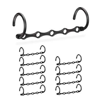 Immagine di Relaxdays Grucce Multiple in Set da 10, per 5 Stampelle Singole, Appendere Orizzontale o Verticale, L: 37 cm, Nere