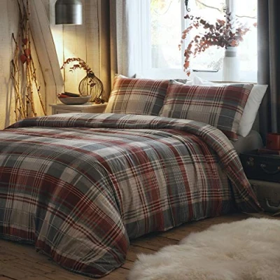 Immagine di Dreams &amp; Drapes Connolly Set copripiumino in 100% cotone spazzolato, colore rosso, misura super king size